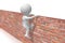 White cartoon character getting over the wall - 3D illustration