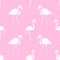 White cartoon flamingos on pink background seamless pattern, cute wild tropical bird, editable vector illustration for decoration,