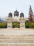 White carved buddhist archway at the Huayan temple