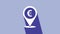 White Cash location pin icon isolated on purple background. Pointer and euro symbol. Money location. Business and