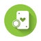 White Casino chip and playing cards icon isolated with long shadow. Casino poker. Green circle button. Vector