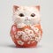 White Cat In Floral Decorated Orange Cup: Detailed 3d Character Design