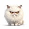 White cat, fluffy funny cute persian kitten, adorable 3d illustration on white, unusual avatar