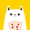 White cat holding movie tickets. Cute cartoon funny character. Cinema theater. Kitten watching movie. Film show. Kids sticker