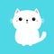 White cat kitten kitty icon. Cute kawaii cartoon character. Funny sad face. Happy Valentines Day. Pink cheeks. Baby greeting card