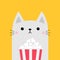 White cat and popcorn box. Cute cartoon funny character. Cinema theater. Film show. Kitten watching movie. Kids print for tshirt