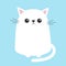 White cat sitting kitten. Cute cartoon kitty character. Kawaii animal. Funny face with eyes, mustaches, nose, ears. Love Greeting