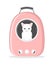 A white cat sitting in a plastic pink carrier backpack with a transparent window on a white background. Flat vector illustration