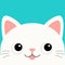 White cat smiling head face silhouette. Cute cartoon kawaii funny baby character. Pink cheeks, tongue. Funny doodle animal. Pet