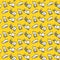 White cats on yellow font hand drawn seamless pattern