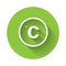 White Celsius icon isolated with long shadow. Green circle button. Vector