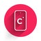 White Celsius icon isolated with long shadow. Red circle button. Vector