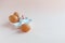 White ceramic egg holder with egg. Ceramic chicken