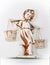 White ceramic sculpture of a girl with a basket