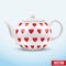 White ceramic teapot with hearts texture. Vector