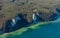 The white chalk cliffs of Ruegen Island photographed from the air.