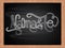 White chalk text Namaste on school blackboard flat design.