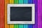 White chalkboard on colorful background