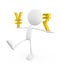 White character with yen and rupee sign