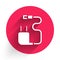 White Charger icon isolated with long shadow. Red circle button. Vector Illustration