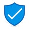 White checkmark on blue shield vector illustration