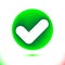 White checkmark, confirm icon in green circle. Tick symbol. Modern infographics colorful ornamental ui element in light background