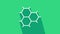 White Chemical formula consisting of benzene rings icon isolated on green background. 4K Video motion graphic animation