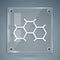 White Chemical formula icon isolated on grey background. Abstract hexagon for innovation medicine, health, research and