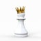 White chess pawn crowned with a gold crown isolated on white background