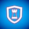 White Chess shield icon isolated on blue background. Business strategy. Game, management, finance. Vector