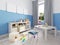 White chest of drawers in the children`s room with drawers for c