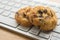 White chocolate chip cookies on keyboard computer background copy space. Cookies website internet homepage policy