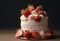 White Chocolate Delight Cake with Strawberries extreme closeup. Generative AI