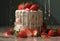 White Chocolate Delight Cake with Strawberries extreme closeup. Generative AI