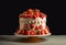 White Chocolate Delight Cake with Strawberries extreme closeup. Generative AI