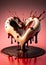 White chocolate heart melting, dripping, oozing, splashing chocolate cream from it. Valentine`s day concept. Ai generative