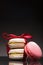 White chocolate macaroons and rose-lychee macaroons