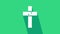 White Christian cross icon isolated on green background. Church cross. 4K Video motion graphic animation