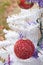 White Christmas fuzzy red glitter vintage ornaments