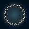 White Christmas incandescent light string wreath on the dark blue background. Vector outdoor patio lights.