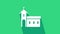 White Church building icon isolated on green background. Christian Church. Religion of church. 4K Video motion graphic