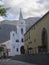 White church and historic buildings in old village Los Silos in