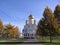 White Church, Orthodox Church with Golden domes beautiful architecture religious Cathedral