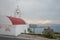 White church, red roof, Mikonos, Greece