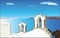 White church in Santorini. Vector illustration.