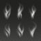 White cigarette smoke waves on transparent background. Vector illustration set. Phantom image. Shadow on a checkered