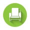 White Cinema chair icon isolated with long shadow. Green circle button. Vector Illustration