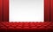 White cinema theatre screen with red curtains and chairs