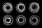 White circle spiral frame set. Scribble line rounds. Doodle circular logo design elements. Insignia emblem. Vector