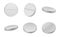White classic pills from different angles. Realistic round tablets set. Vector Illustration